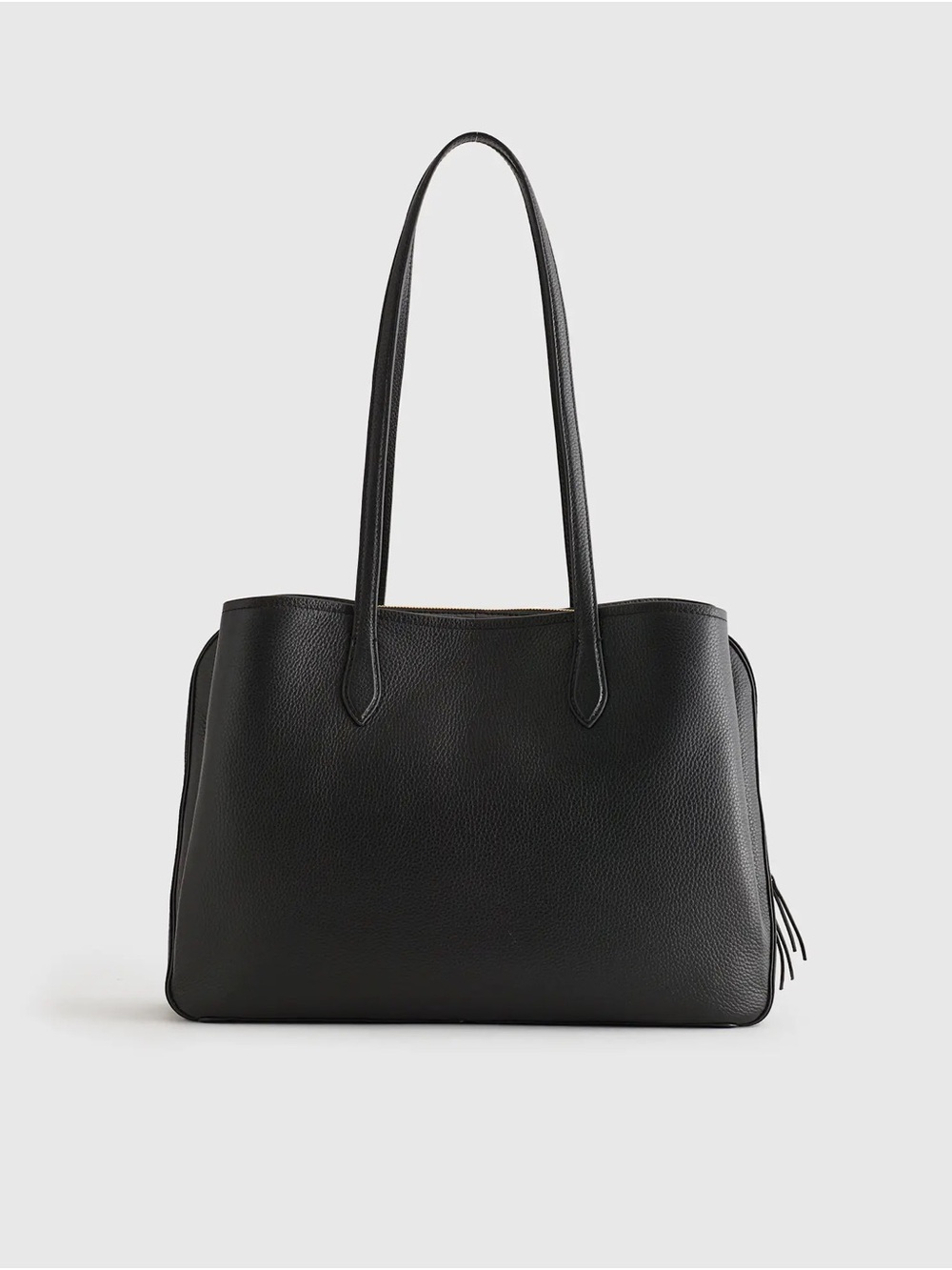 Quince Vivienne Black Leather Work Tote with Slim Shoulder Straps